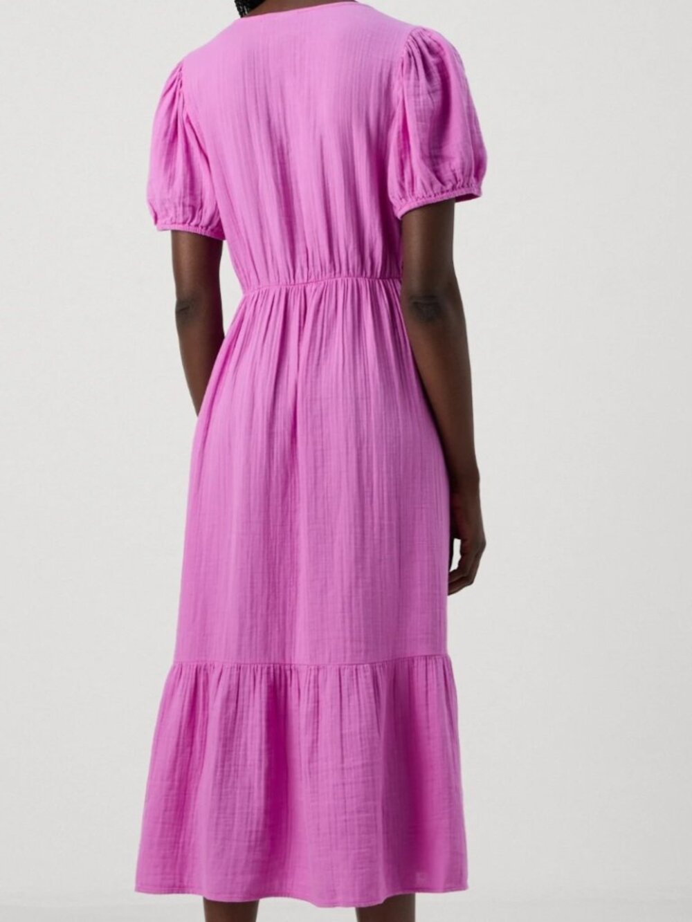 GAP Pink Gauze Puff Sleeve Midi/Maxi w/pockets Dress Size L